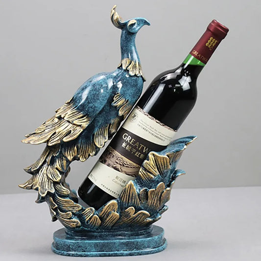 Golden Blue Peacock Wine Bottle Holder