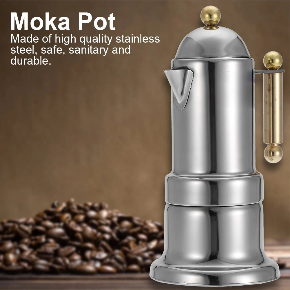 Stainless Steel Moka Pot Stovetop Espresso Coffee Maker with Safety Valve 200 Ml