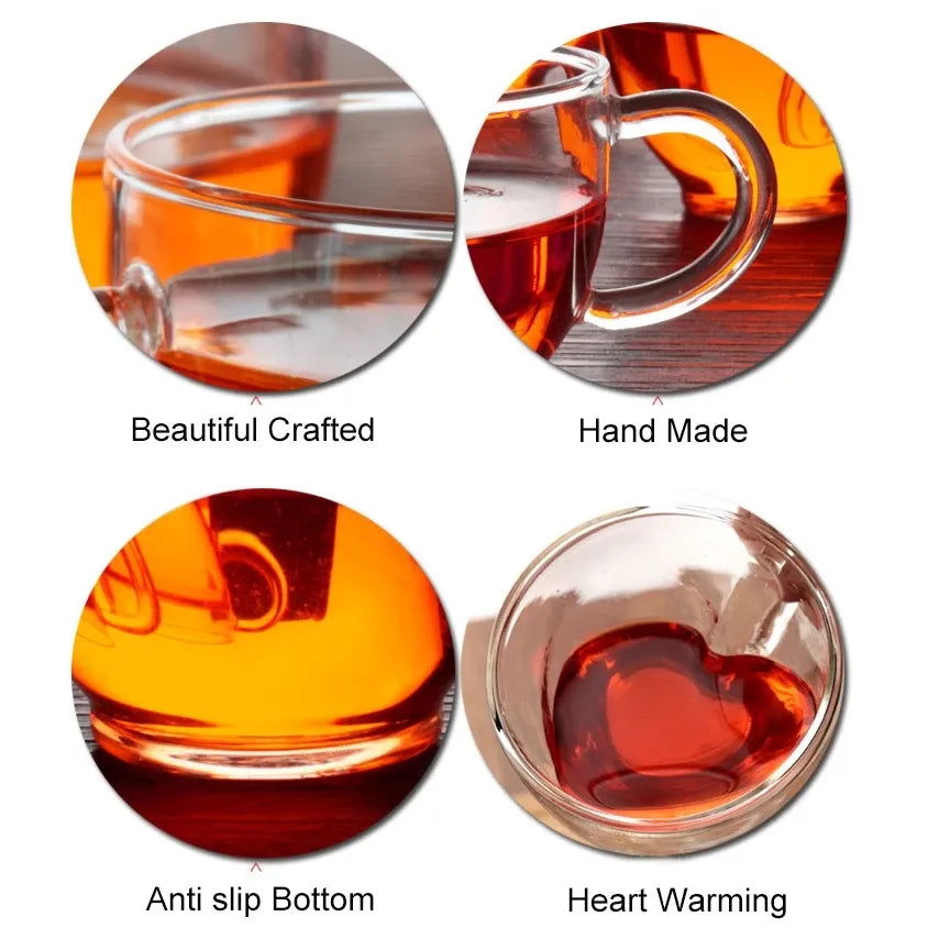 Heart Love Shaped Glass Mug Couple Cups Double Glass Cup Heat-Resisting Wine Glasses Tea Mugs Milk Espresso Coffee Cup Drinkware