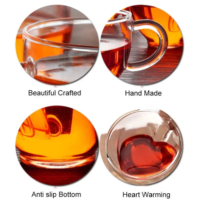 Heart Love Shaped Glass Mug Couple Cups Double Glass Cup Heat-Resisting Wine Glasses Tea Mugs Milk Espresso Coffee Cup Drinkware