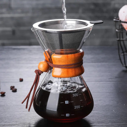 400ml/2 Cup Heat-resistant Glass Espresso Coffee Maker Funnel Style Pour Over Machine