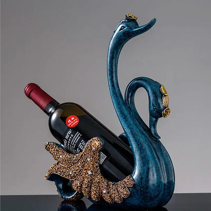 Golden Blue Swan Wine Bottle Holder; Drinking Ornament Craft Accessories