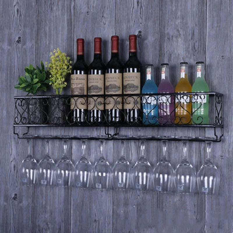 Wall Mounted Iron Wine Rack Bottle