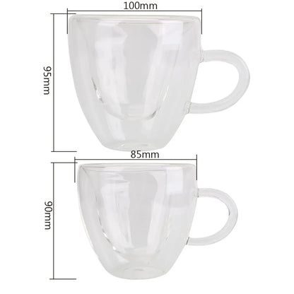 Heart Love Shaped Glass Mug Couple Cups Double Glass Cup Heat-Resisting Wine Glasses Tea Mugs Milk Espresso Coffee Cup Drinkware