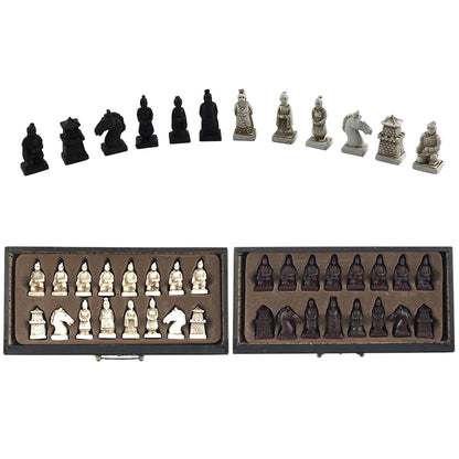 New Wood Chess Chinese Retro Terracotta Warriors Chess Wood Do old Carving Resin Chessman Christmas Birthday Premium Gift Yernea