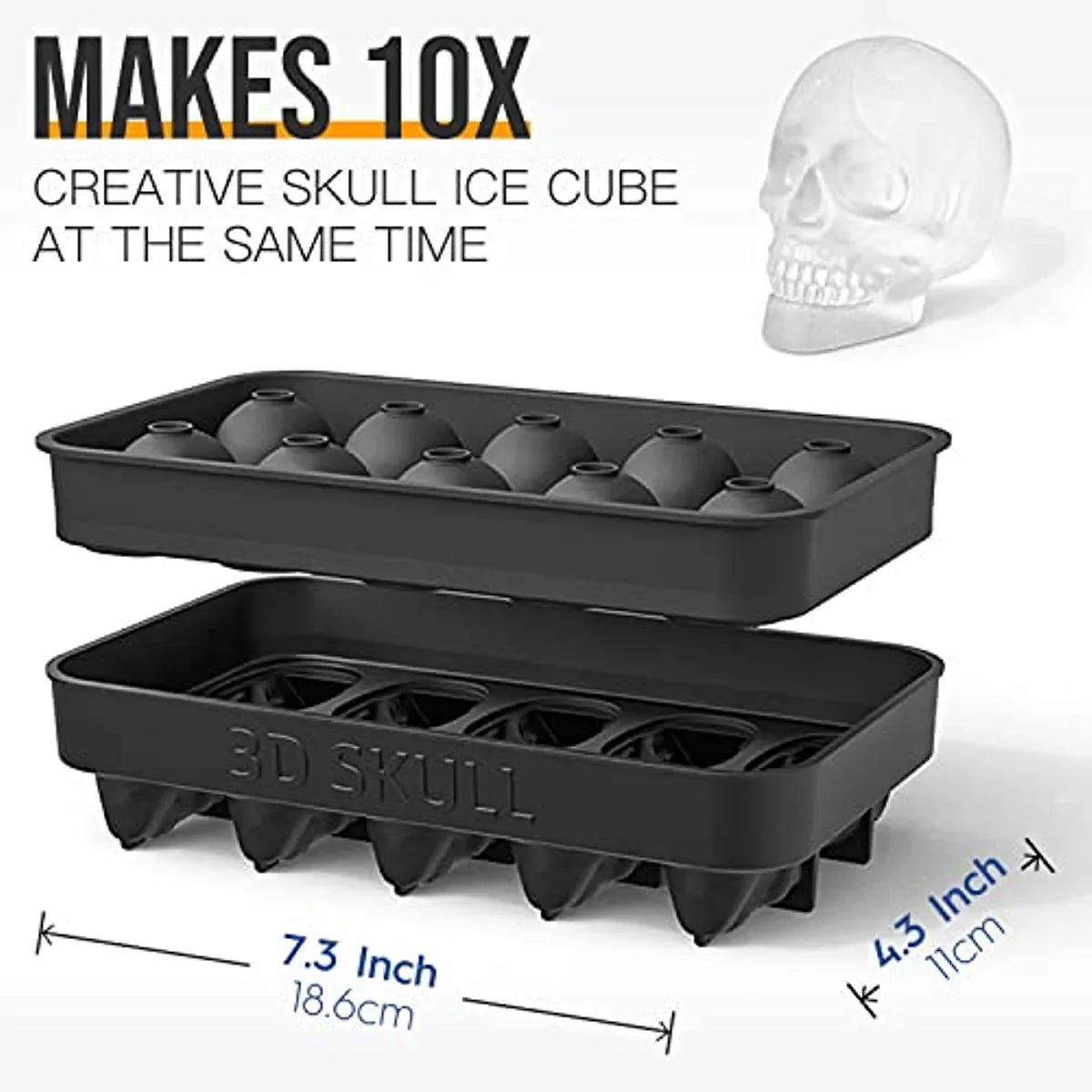 ice machine mold for whiskey - 10 cavity skull ice cube tray with funnel - Skull silicone mold for baking, chocolate