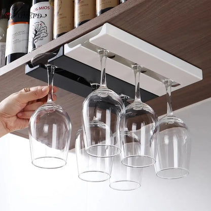 1/2pcs Kitchen Wine Glasses Holder, Bartender Stemware Hanging Rack, Under Cabinet Stemware Organizer, Self-adhesive Glass Cup Rack