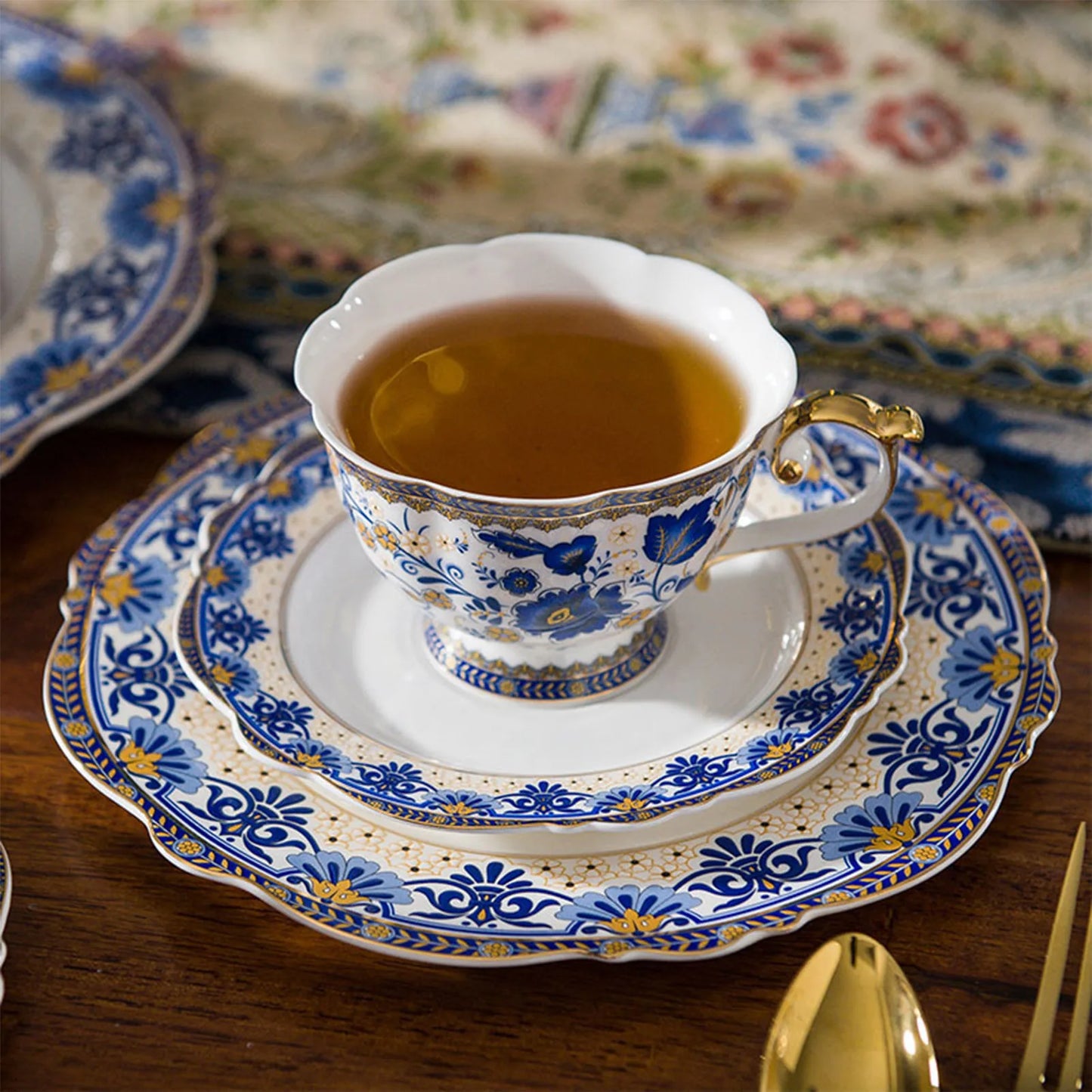 Blue And White Porcelain Tea Cups Saucers Set Beautiful Enameled Tea Cups Saucer Set Office Home Brew China Tea Coffee Cup