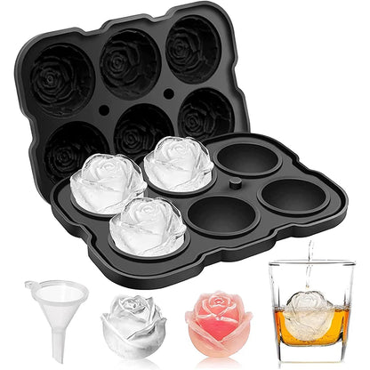 Ice Cube Tray Easy Release Rose Ice Cube Trays With Funnel Silicone Rose Ice Ball Maker for Cocktails Whiskey JT51