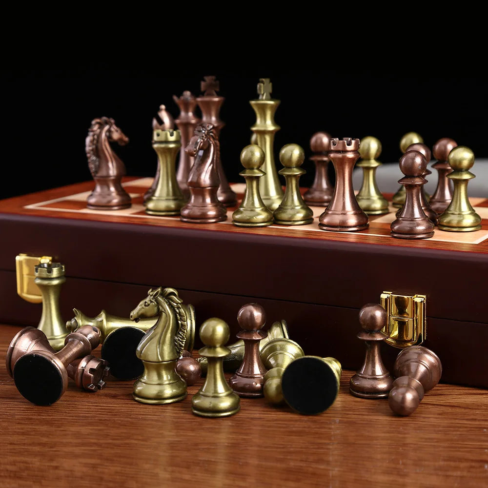 Metal Medieval Chess Set with High Quality Wooden Chessboard