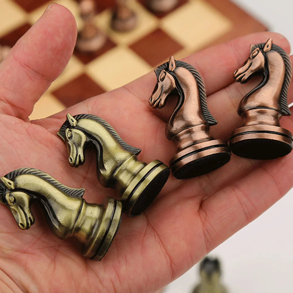 Metal Medieval Chess Set with High Quality Wooden Chessboard