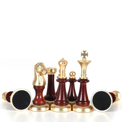 High-grade Solid Beechwood Wood Chessboard International Chess Set 34 Pieces Metal Chess Pieces