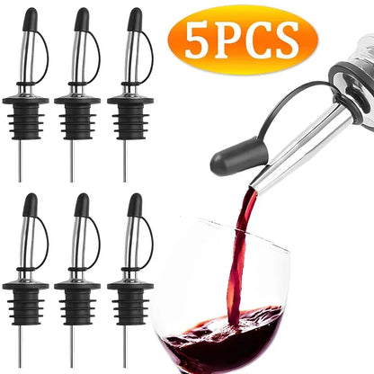 5/1pcs Stainless Steel Wine Pourer; Flow Bottle Stopper;  Bottle Bar Accessorie