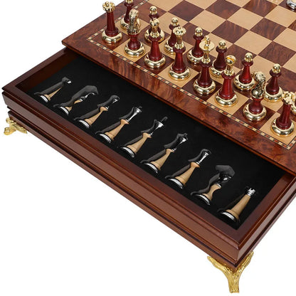 Deluxe Classic Chess Set Wooden Chessboard Metal Imitation Jade Chess Pieces