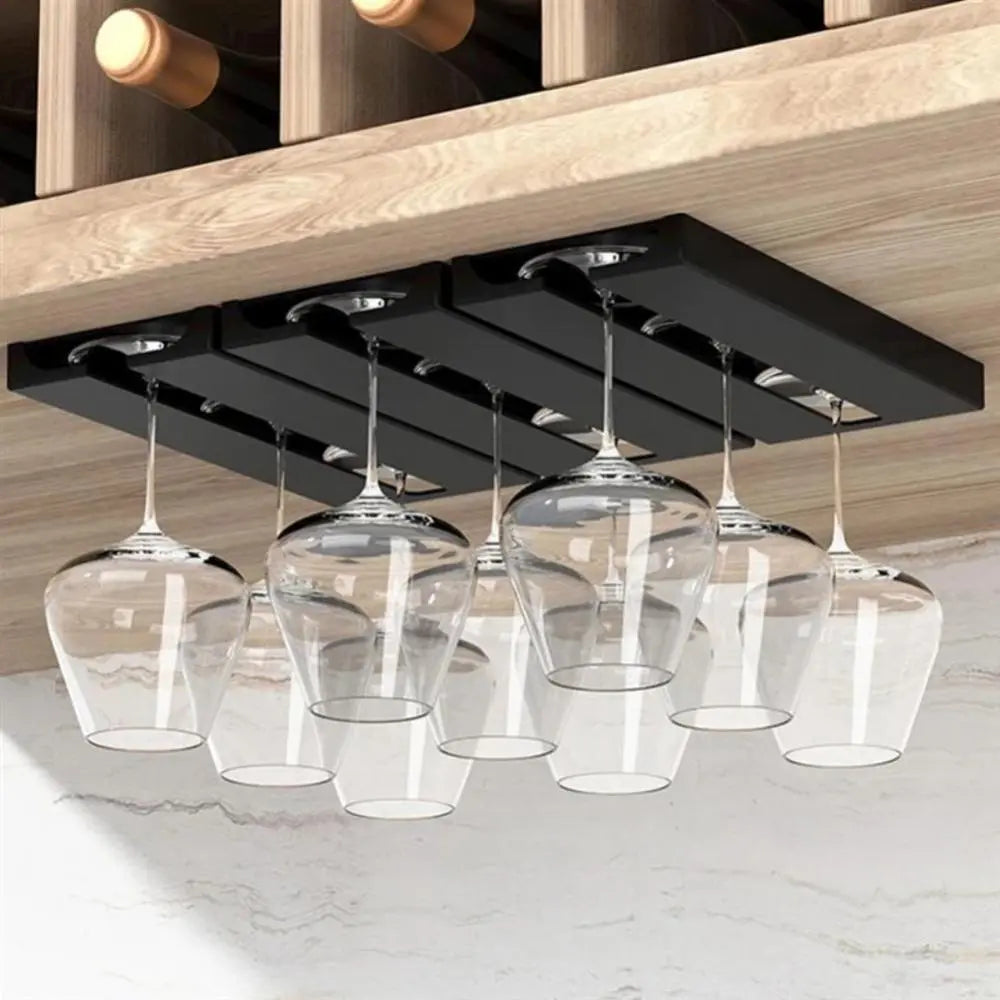 1/2pcs Kitchen Wine Glasses Holder, Bartender Stemware Hanging Rack, Under Cabinet Stemware Organizer, Self-adhesive Glass Cup Rack