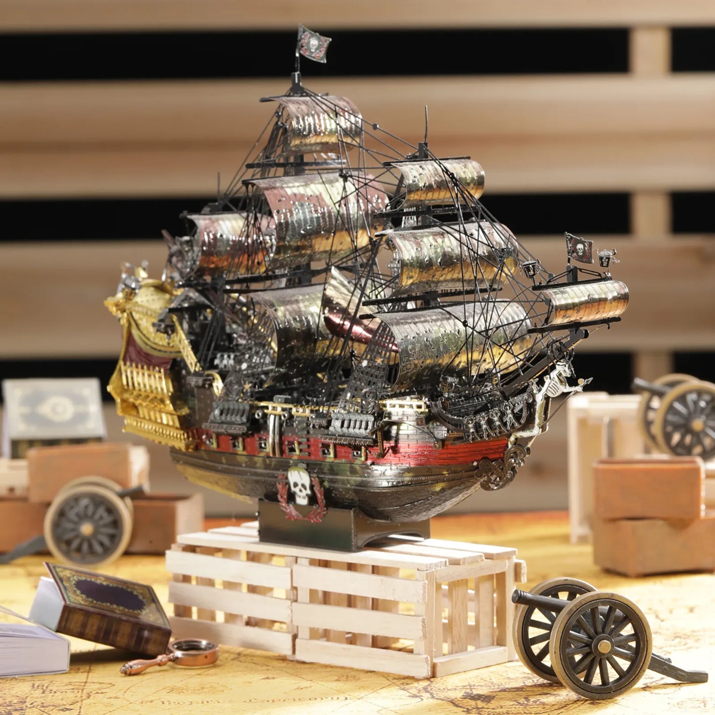 Piececool 3D Metal Puzzle The Queen Anne's Revenge Jigsaw Pirate Ship DIY Model Building Kits Toys for Teens Brain Teaser