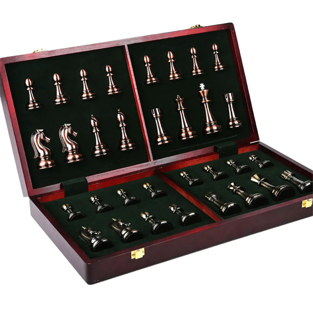 52x52cm; High Grade, Luxury Wooden Chess Board; Bronze Metal Chess Pieces