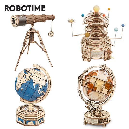 Robotime ROKR Curious Discovery Series 3D Wooden Puzzle Games Assembly Telescope Orrery Model Buliding Kits Toys Gift ST