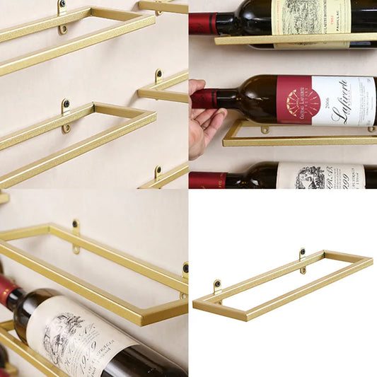 1PC Wall-Mounted Bar Wine Rack Holder Accessories; Wine Cellar, Champagne Storage Display, Iron Metal Support Shelf Stand