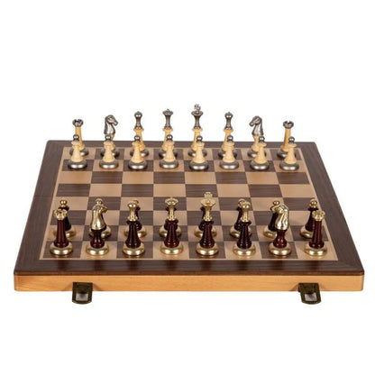 High-grade Solid Beechwood Wood Chessboard International Chess Set 34 Pieces Metal Chess Pieces