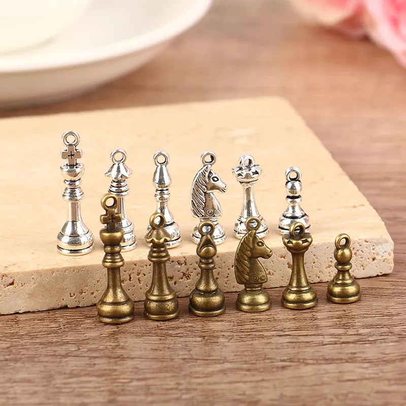 6Pcs/Set Charms Chess  Pendant Fit Vintage Tibetan Bronze DIY For Handmade Jewelry Accessorie , ornaments