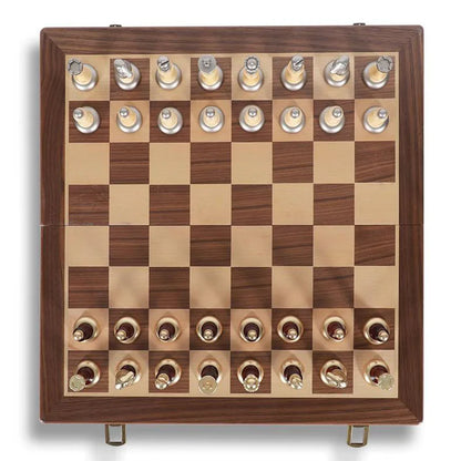 High-grade Solid Beechwood Wood Chessboard International Chess Set 34 Pieces Metal Chess Pieces