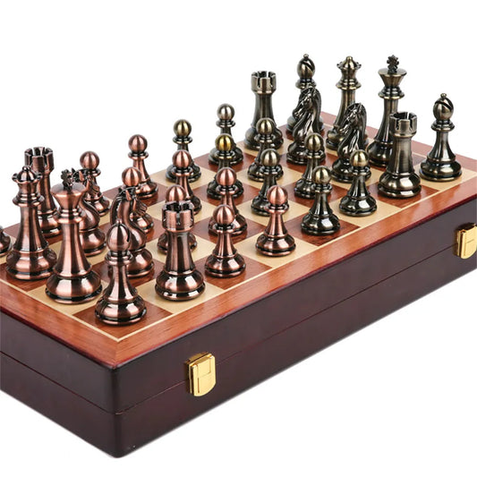 52x52cm; High Grade, Luxury Wooden Chess Board; Bronze Metal Chess Pieces