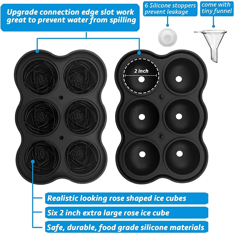 Ice Cube Tray Easy Release Rose Ice Cube Trays With Funnel Silicone Rose Ice Ball Maker for Cocktails Whiskey JT51