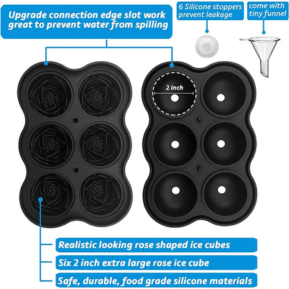 Ice Cube Tray Easy Release Rose Ice Cube Trays With Funnel Silicone Rose Ice Ball Maker for Cocktails Whiskey JT51