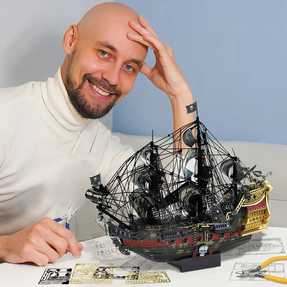 Piececool 3D Metal Puzzle The Queen Anne's Revenge Jigsaw Pirate Ship DIY Model Building Kits Toys for Teens Brain Teaser