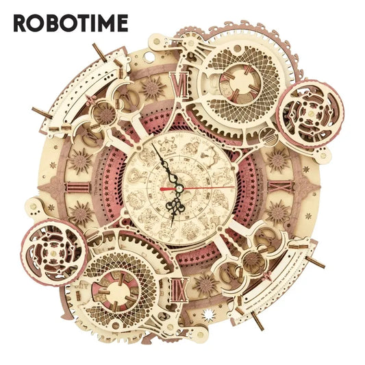 Robotime Zodiac Wall Clock TIME ART 3D Wooden Puzzle Model Building Block Kits  DIY Gift for Children Kid Adult Home Decor Clock